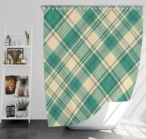 Teal Green Tartan Plaid Pattern Shower Curtain