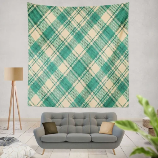 Teal Green Tartan Plaid Pattern Wall Tapestry