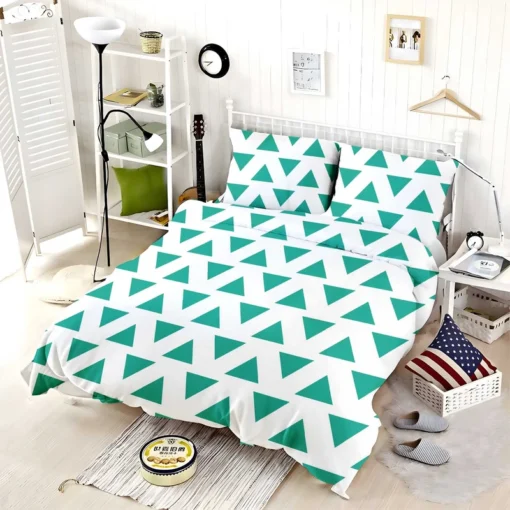 Teal Green Triangular Design Bedding Set