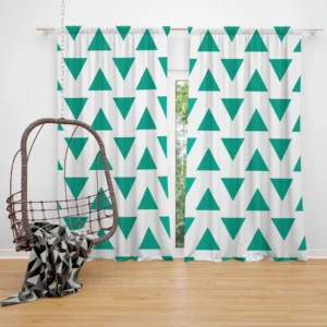 Teal Green Triangular Design Curtain