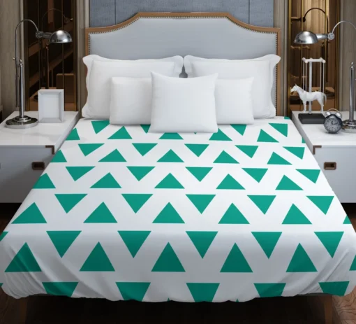 Teal Green Triangular Design Duvet Cover