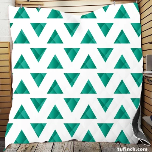 Teal Green Triangular Design Quilt Blanket