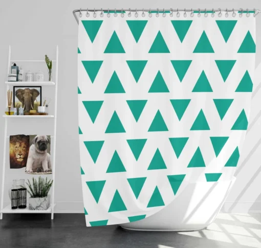 Teal Green Triangular Design Shower Curtain