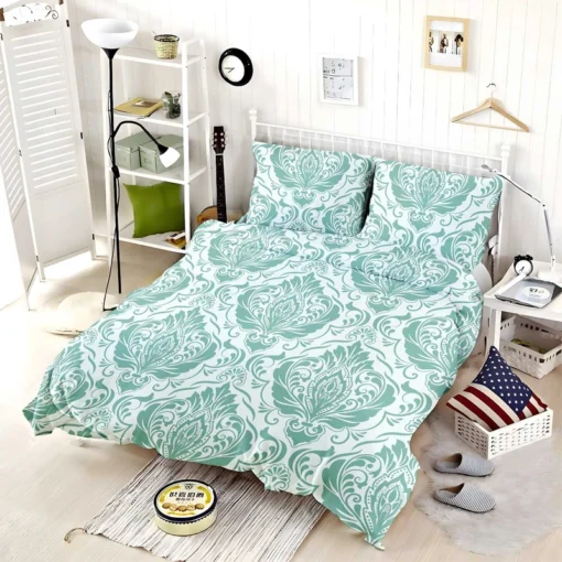 Tiffany Blue Damask Bedding Set