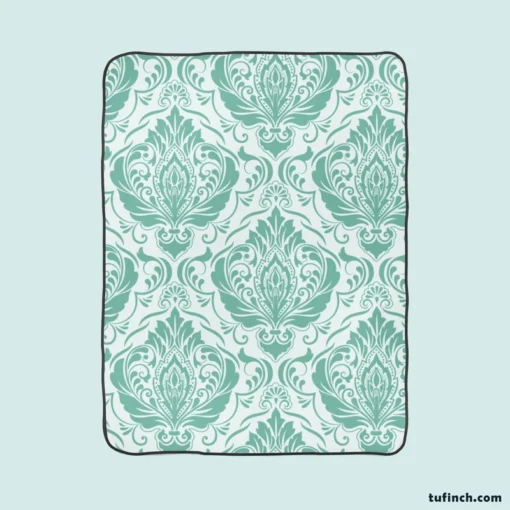 Tiffany Blue Damask Fleece Blanket 1