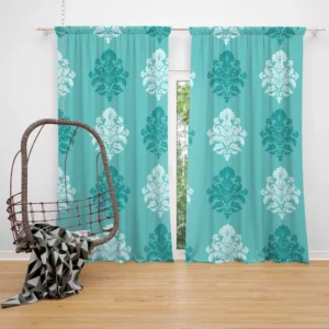 Tiffany Blue  Damask Pattern on Teal Blue Curtain