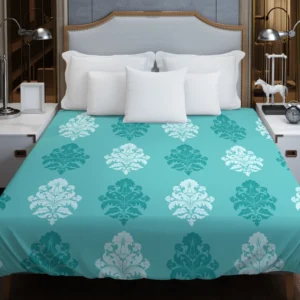 Tiffany Blue  Damask Pattern on Teal Blue Duvet Cover