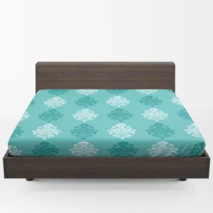 Tiffany Blue  Damask Pattern on Teal Blue Fitted Sheet 1