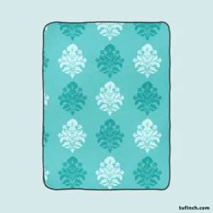 Tiffany Blue  Damask Pattern on Teal Blue Fleece Blanket 1