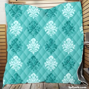 Tiffany Blue  Damask Pattern on Teal Blue Quilt Blanket