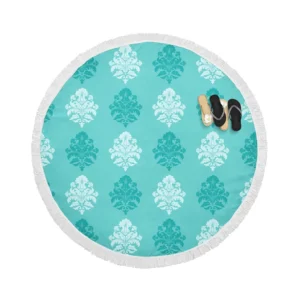 Tiffany Blue  Damask Pattern on Teal Blue Round Beach Towel