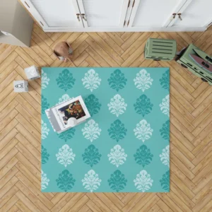 Tiffany Blue  Damask Pattern on Teal Blue Rug