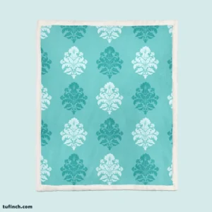 Tiffany Blue  Damask Pattern on Teal Blue Sherpa Fleece Blanket 1