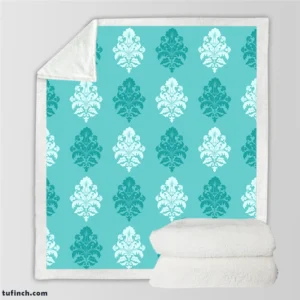 Tiffany Blue  Damask Pattern on Teal Blue Sherpa Fleece Blanket