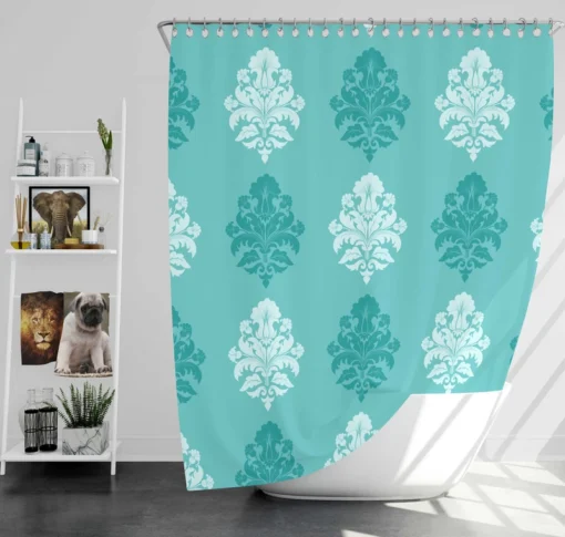 Tiffany Blue  Damask Pattern on Teal Blue Shower Curtain