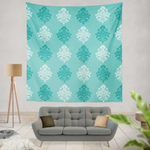 Tiffany Blue  Damask Pattern on Teal Blue Wall Tapestry