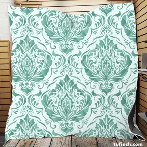 Tiffany Blue Damask Quilt Blanket