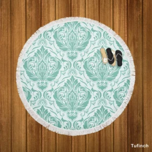 Tiffany Blue Damask Round Beach Towel