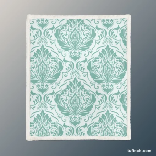 Tiffany Blue Damask Sherpa Fleece Blanket 1