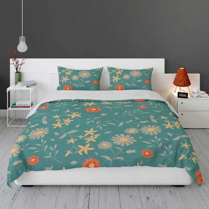 Tiny Cute Flowers Teal Green Pattern Bedding Set 1