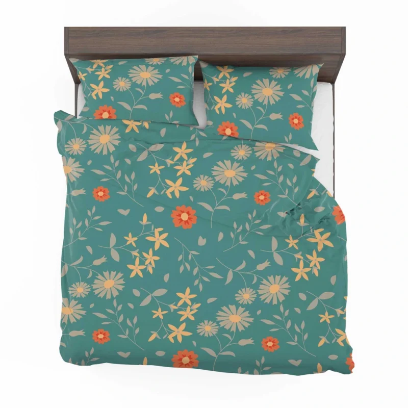 Tiny Cute Flowers Teal Green Pattern Bedding Set 2