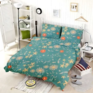 Tiny Cute Flowers Teal Green Pattern Bedding Set