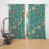 Tiny Cute Flowers Teal Green Pattern Curtain