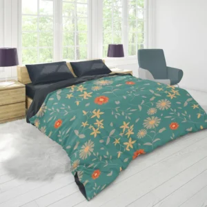 Tiny Cute Flowers Teal Green Pattern Duvet Cover 1