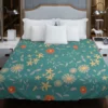 Tiny Cute Flowers Teal Green Pattern Duvet Cover