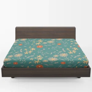 Tiny Cute Flowers Teal Green Pattern Fitted Sheet 1