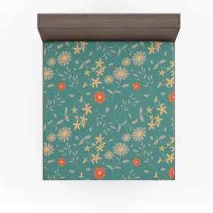 Tiny Cute Flowers Teal Green Pattern Fitted Sheet