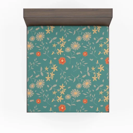 Tiny Cute Flowers Teal Green Pattern Fitted Sheet