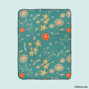 Tiny Cute Flowers Teal Green Pattern Fleece Blanket 1