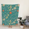 Tiny Cute Flowers Teal Green Pattern Fleece Blanket