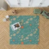 Tiny Cute Flowers Teal Green Pattern Rug