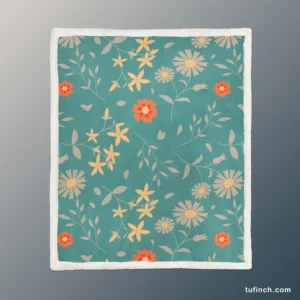 Tiny Cute Flowers Teal Green Pattern Sherpa Fleece Blanket 1