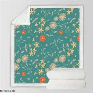 Tiny Cute Flowers Teal Green Pattern Sherpa Fleece Blanket