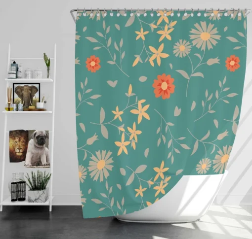 Tiny Cute Flowers Teal Green Pattern Shower Curtain