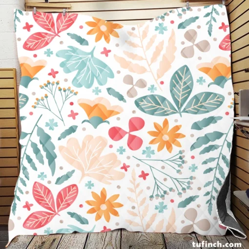 Tiny Flowers Plants Design Quilt Blanket