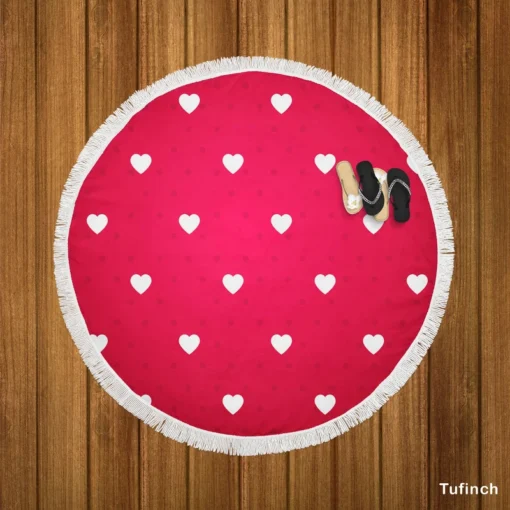 Tiny Polka Dots Romantic Little Hearts Round Beach Towel