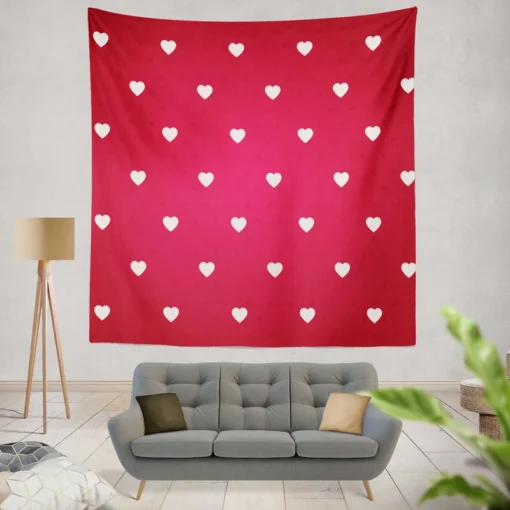 Tiny Polka Dots Romantic Little Hearts Wall Tapestry