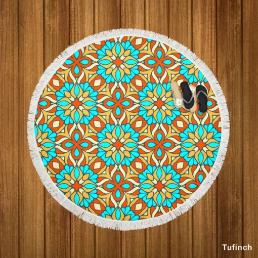 Traditional Ethnic Floral Pattern Round Beach Towel