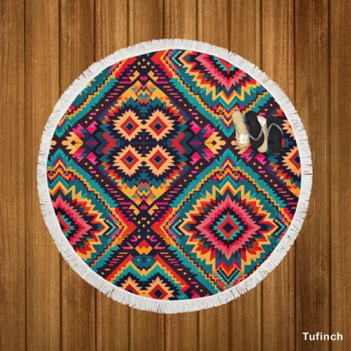 Traditional Ethnic Pattern Round Beach Towel