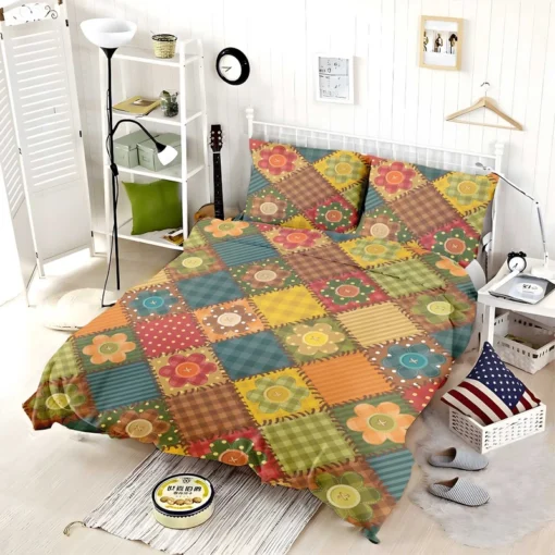 Traditional Floral Patchwork Background Bedding Set