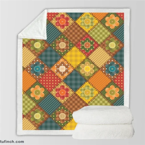 Traditional Floral Patchwork Background Sherpa Fleece Blanket