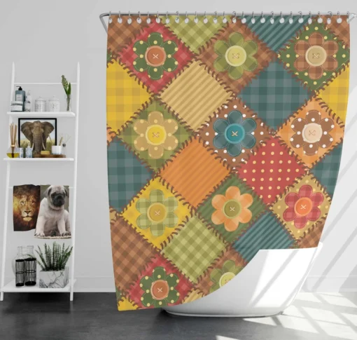 Traditional Floral Patchwork Background Shower Curtain