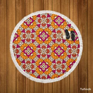 Traditional Indian Seamless Design Round Beach Towel