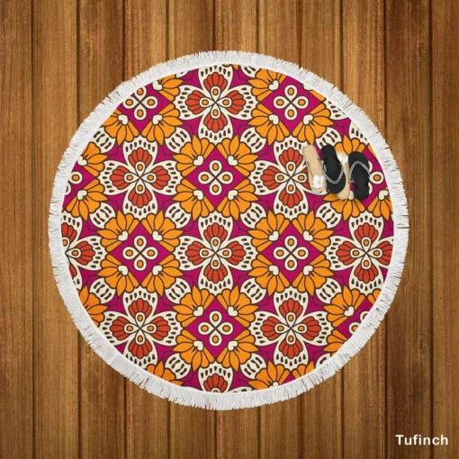 Traditional Indian Seamless Design Round Beach Towel