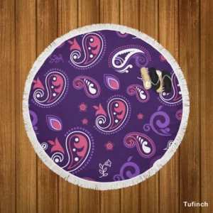 Traditional Little Purple Pink Paisley Round Beach Towel