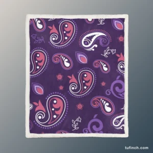 Traditional Little Purple Pink Paisley Sherpa Fleece Blanket 1